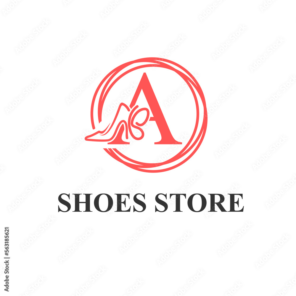 Initial A Letter with Female Shoes High Heels for Ladies Shoes Store, Shoes Fashion Company Logo Idea Template Initial A Letter with Female Shoes High Heels for Ladies Shoes Store, Shoes Fashion Company Logo Idea Template