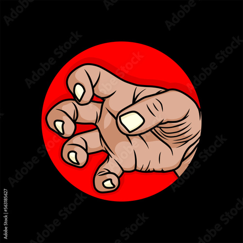 Tiger claw hand sign, on black background. Design element for logo, poster, card, banner, emblem, t shirt. Vector illustration