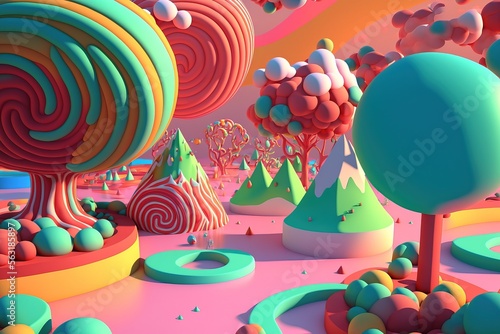 A colorful pastel land of delicious. Candy land. Generative AI © Gasia