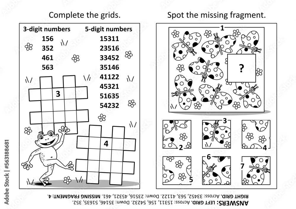 Activity page with two games. Languageindependent fillin crossword