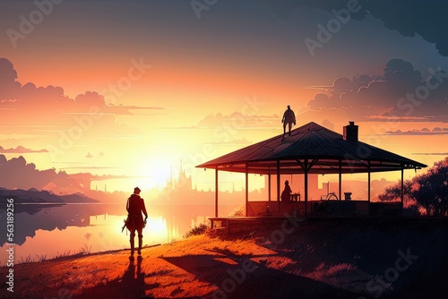 sunset at the beach Anime style.generative Ai. © Prasanth Chowhan