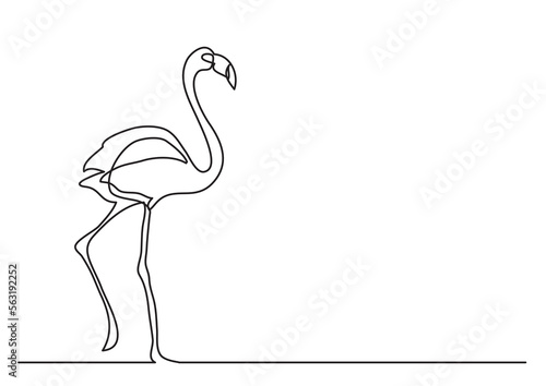 continuous line drawing vector illustration with FULLY EDITABLE STROKE of flamingo walking