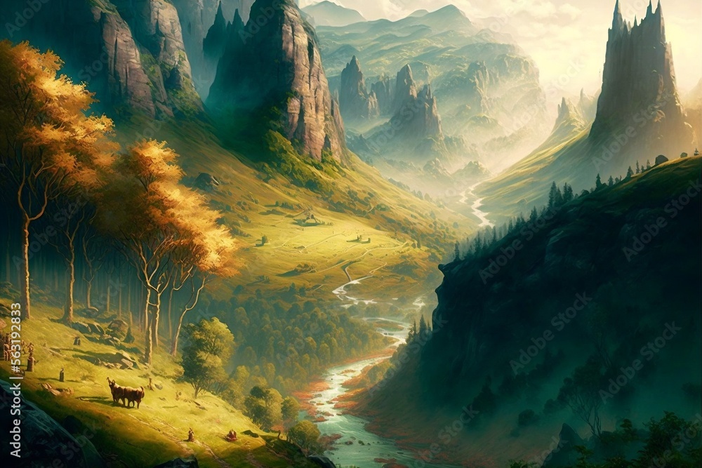 The of Fantasy World, Meadows and Rivers, Digital Art Styles