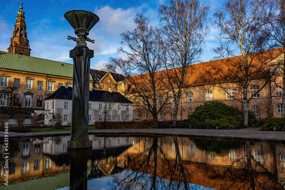 Copenhagen, Denmark The Royal library park and fountain.