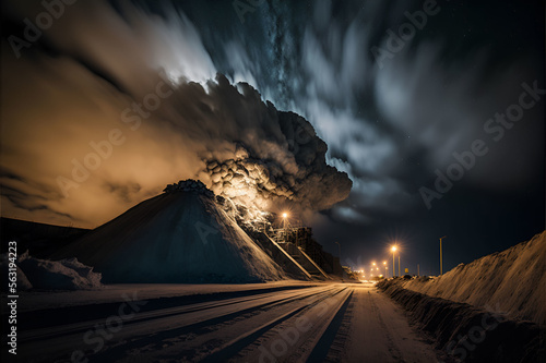 Artistic concept illustration of a night coal mine  background illustration.