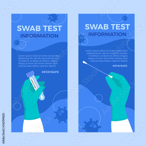 Flat design of corona virus swab test informative brochure template illustration