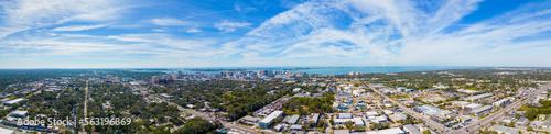 Aerial panorama industrial district and Downtown Sarasota Florida