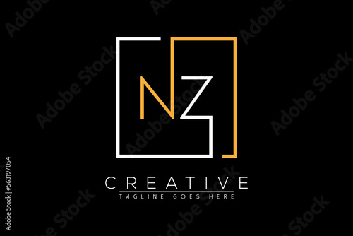 Initial letter nz, zn, z, n elegant and luxury Initial with Rectangular frame minimal monogram logo design vector template