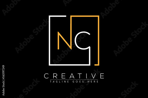 Initial letter nc, cn, n, c elegant and luxury Initial with Rectangular frame minimal monogram logo design vector template