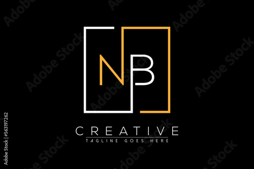 Initial letter nb, bn, n, b elegant and luxury Initial with Rectangular frame minimal monogram logo design vector template