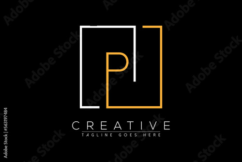 Initial letter pi, ip, p, i elegant and luxury Initial with Rectangular frame minimal monogram logo design vector template