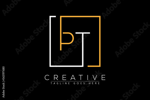 Initial letter pt, tp, p, t elegant and luxury Initial with Rectangular frame minimal monogram logo design vector template