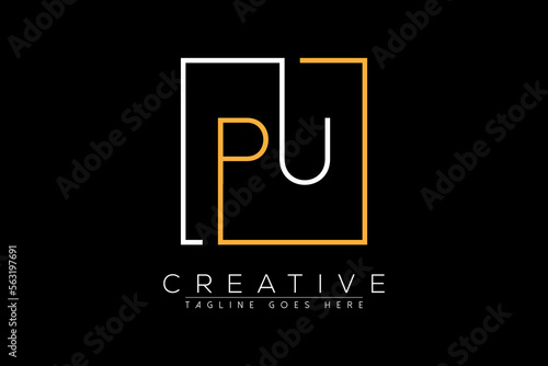 Initial letter pu, up, p, u elegant and luxury Initial with Rectangular frame minimal monogram logo design vector template