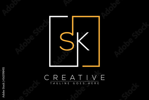 Initial letter sk, ks, s, k elegant and luxury Initial with Rectangular frame minimal monogram logo design vector template