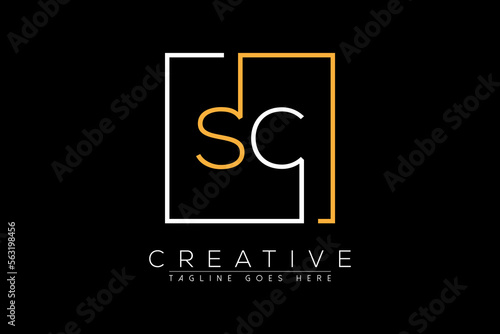 Initial letter sc, cs, c, s elegant and luxury Initial with Rectangular frame minimal monogram logo design vector template