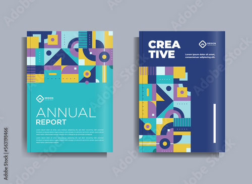 Flyer brochure design template business cover geometric theme circles blue and yellow color