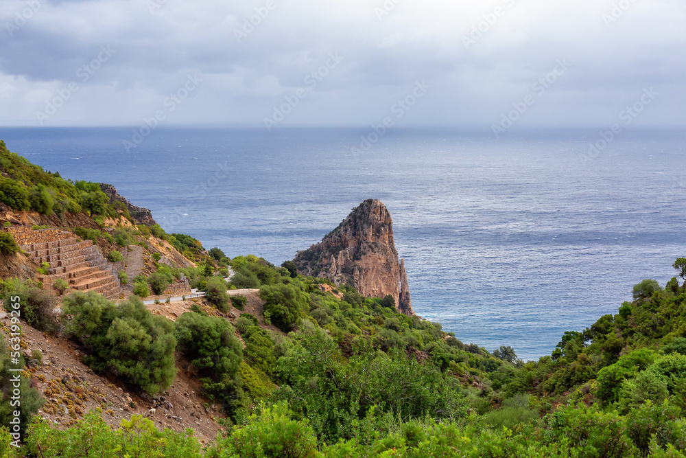 Rocky Coast on the Sea in Pedra Longa, Sardinia, Italy. Nature Landscape Background