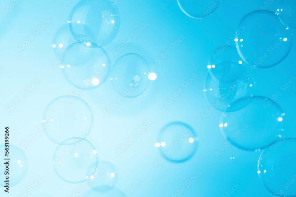 Beautiful Transparent Blue Soap Bubbles Abstract 
 Background. Soap Sud Bubbles Water.	