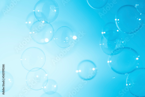 Beautiful Transparent Blue Soap Bubbles Abstract   Background. Soap Sud Bubbles Water. 