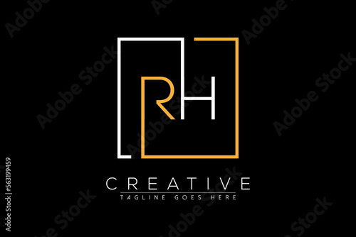 Initial letter rh, hr, r, h elegant and luxury Initial with Rectangular frame minimal monogram logo design vector template