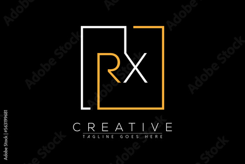 Initial letter rx, xr, r, x elegant and luxury Initial with Rectangular frame minimal monogram logo design vector template