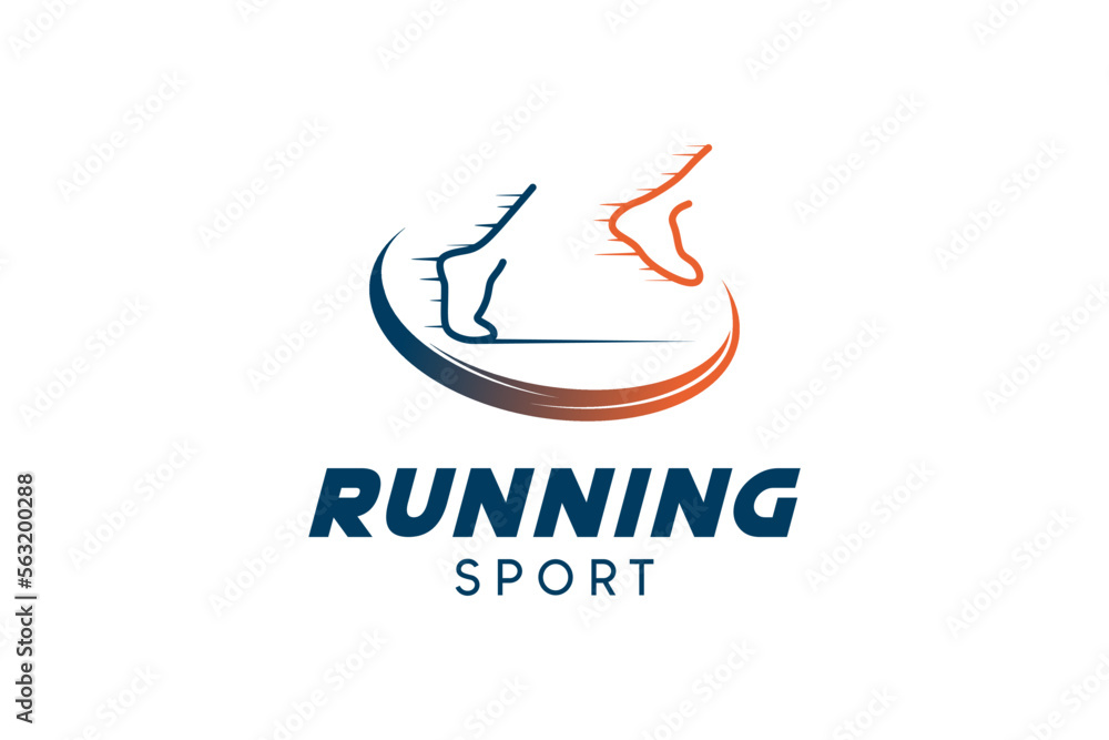 Running logo design with creative abstract running footsteps Running logo design with creative abstract running footsteps