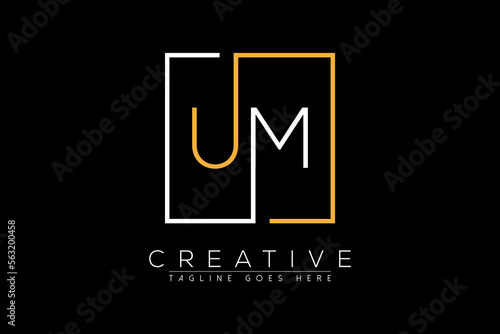 Initial letter um, mu, u, m elegant and luxury Initial with Rectangular frame minimal monogram logo design vector template