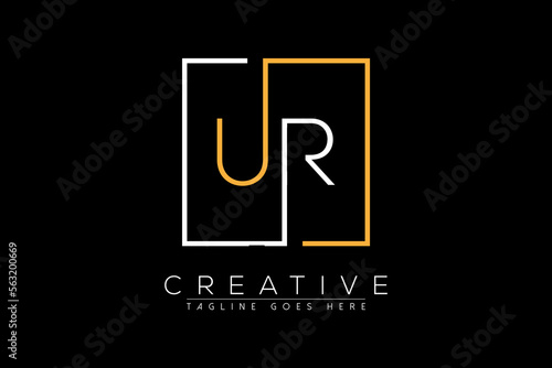 Initial letter ur, ru, u, r elegant and luxury Initial with Rectangular frame minimal monogram logo design vector template