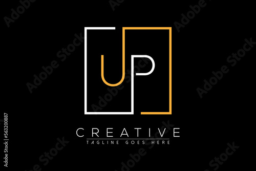 Initial letter up, pu, u, p elegant and luxury Initial with Rectangular frame minimal monogram logo design vector template