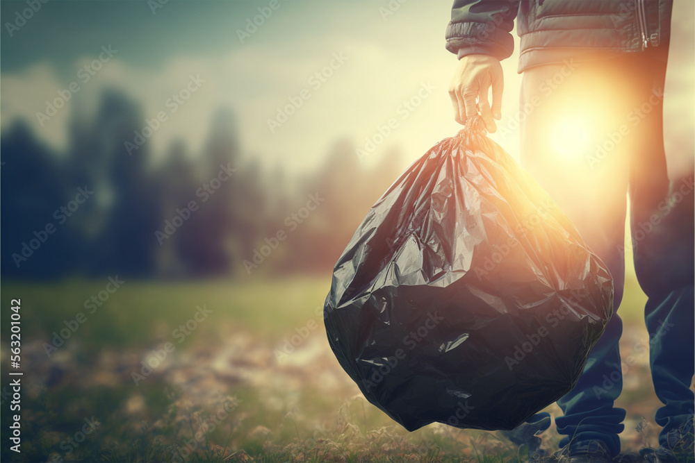 Trash bags to clean up (AI Generated) - obrazy, fototapety, plakaty 