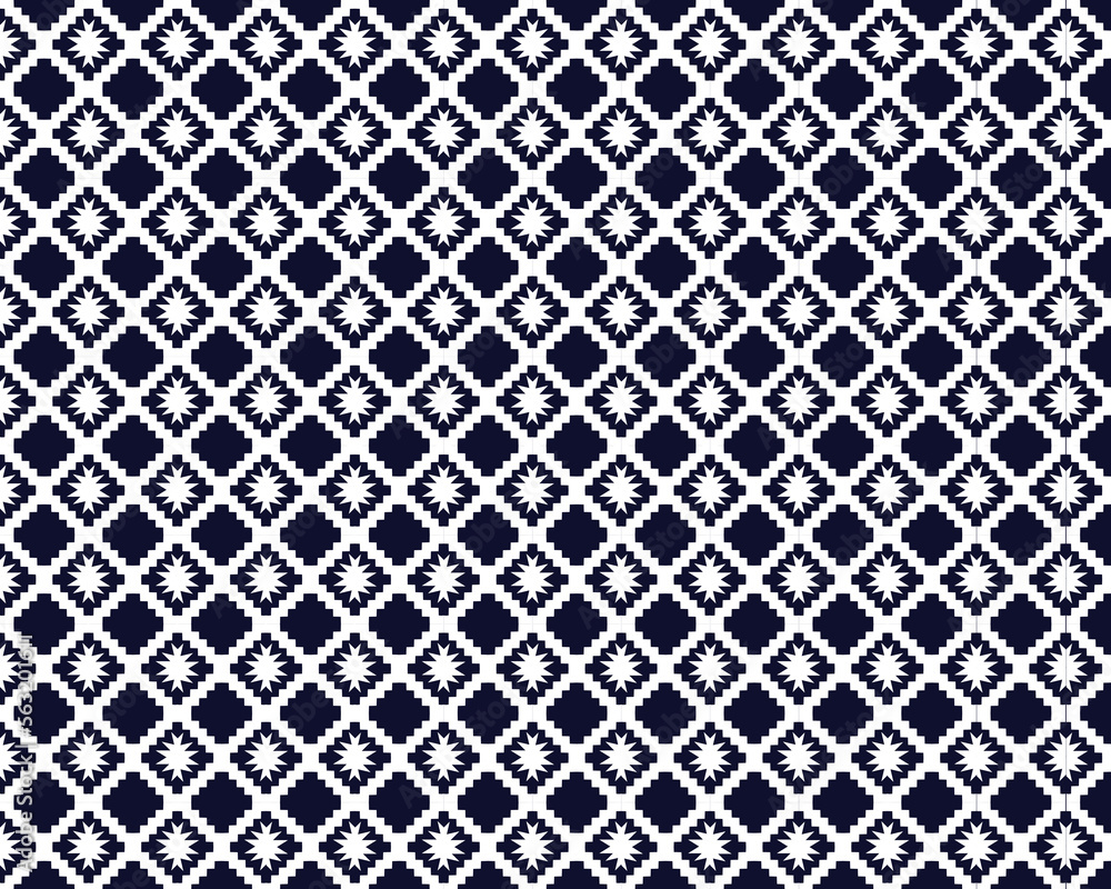 Dark blue white pattern background,geometric design,traditional design for fabrics,vector illustration,weaving process,Textile art is any form of craft made from fibers and other textile materials.