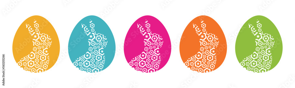 Happy Easter. Set of Easter eggs with different colors on a white background. Vector Illustration.