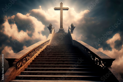 Religion background Stairway to Heaven Stairs in sky Generative AI