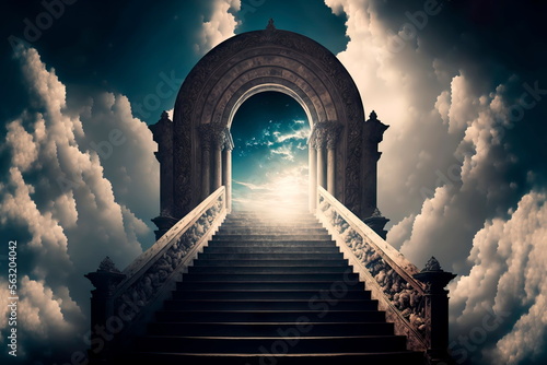 Religion background Stairway to Heaven Stairs in sky Generative AI