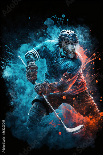 Canvas Print Ice hockey illustrations showcasing the dynamic movements of the game (AI Genera
