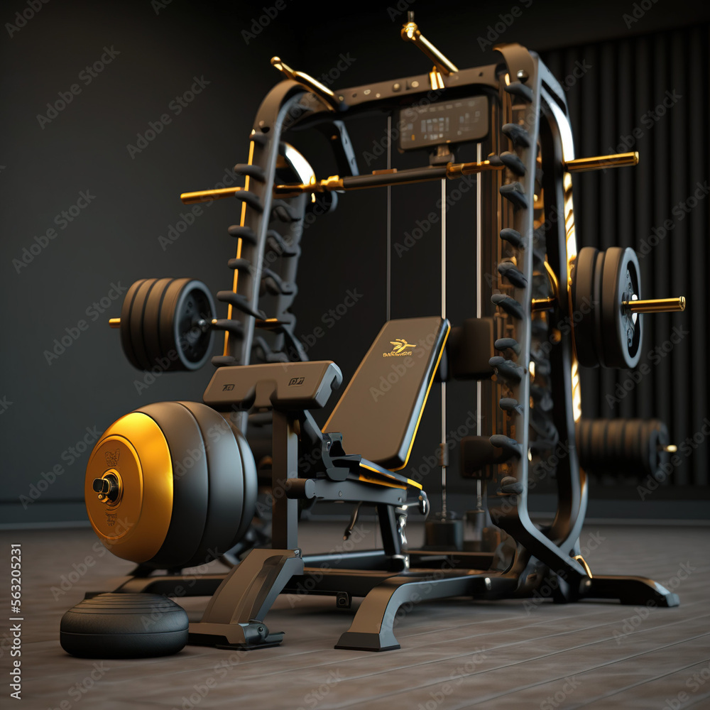 Fototapeta premium Gym equipment, bicep training in gym, generative AI
