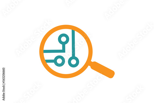 circuit lines in magnifying glass logo designs template,  Finder logo template vector