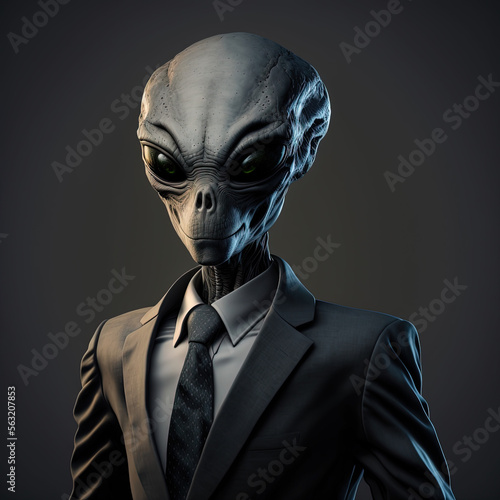 alien wears an office suit with a business style, Generative AI © Hayatun