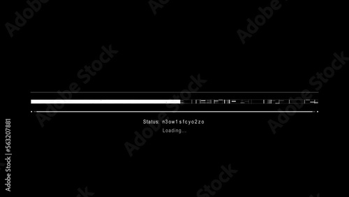 Cyberpunk glitchy loading bar animation. Futuristic uploading progress bar with glitch effect isolated on black background. Computer cyberpunk loading screen with glitch effect. 