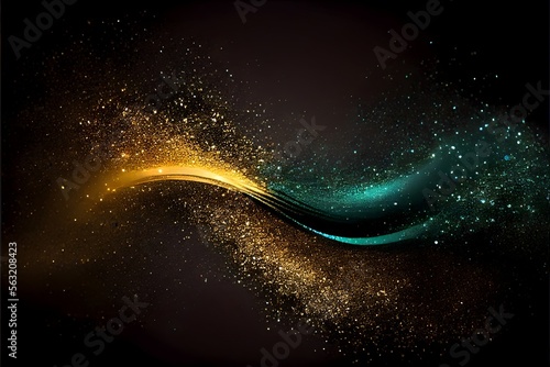 Gold and silver might night green magic elegant glitter light glowing background, gold, and dark background