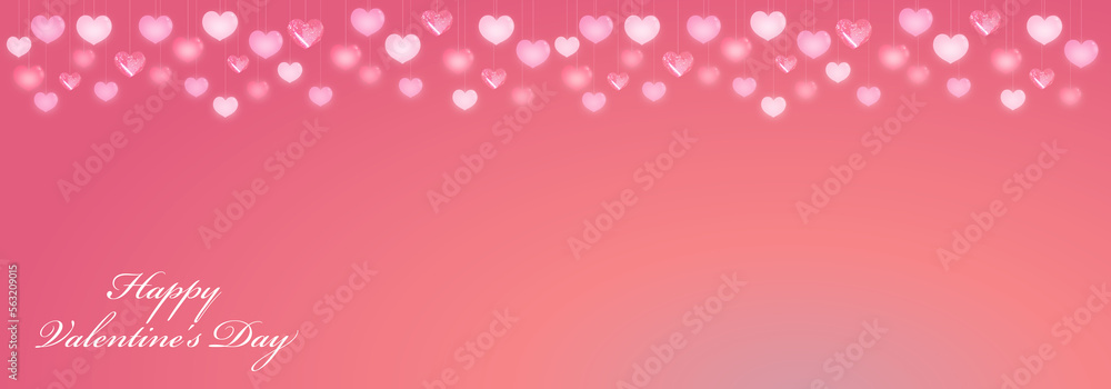 バレンタインのピンクの背景にハート模様　英字入りバナー素材	