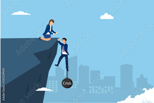 Business people in the crisis situation on the cliff