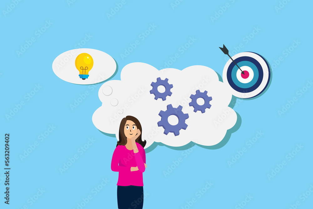 Businesswoman thinking idea and target Businesswoman thinking idea and target