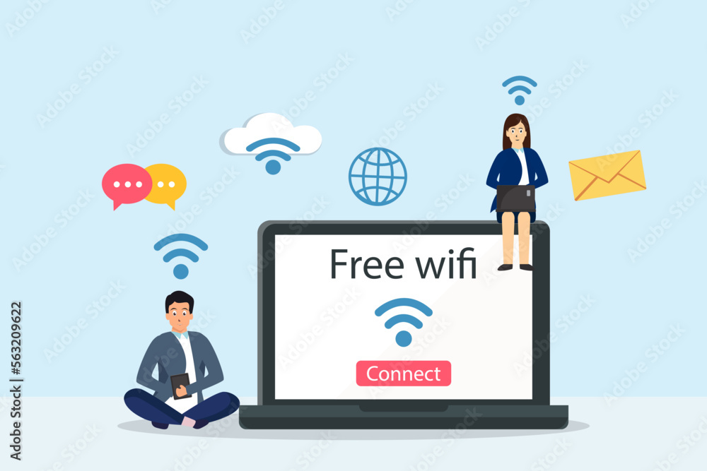 Free wireless network connection, flat design illustration Free wireless network connection, flat design illustration