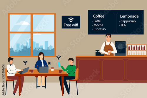 meeting in a cafe with free wireless network connection