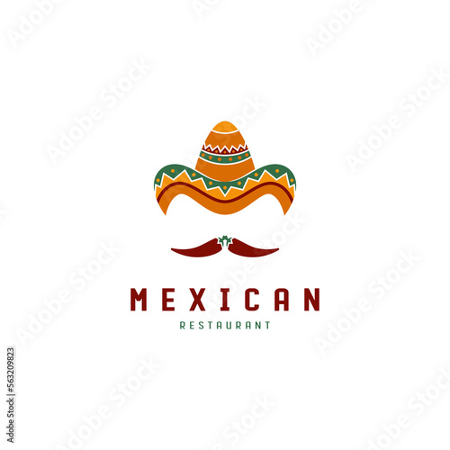 mexican taco restaurant logo design with sombrero hat and chili