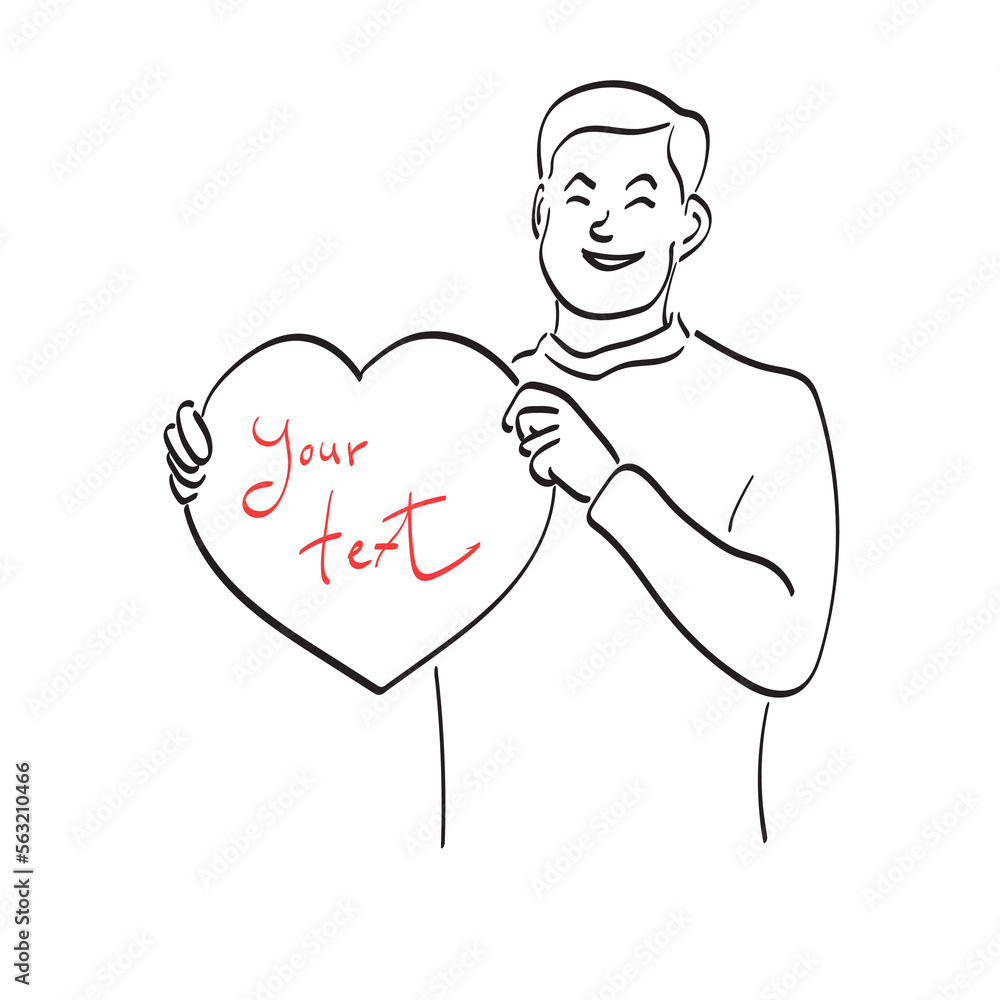 half length man holding heart with blank space illustration vector hand drawn isolated on white background line art. half length man holding heart with blank space illustration vector hand drawn isolated on white background line art.