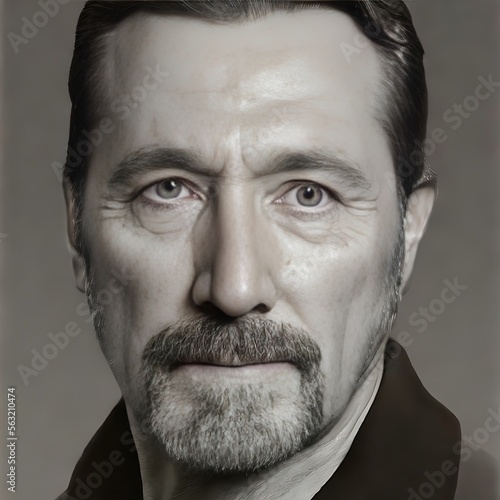 Sepia portrait of a 50y old man, Made with Generative AI. photo