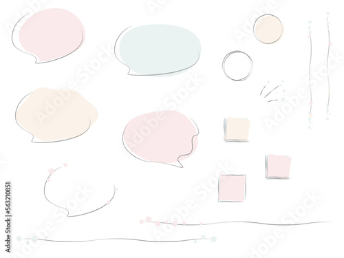 可愛い波のようなパステルカラーのふきだしとあしらいのイラストセット