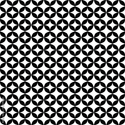 Black mod quatrefoil vector seamless pattern background. White and black Moroccan lattice print. repeating pattern tile included.